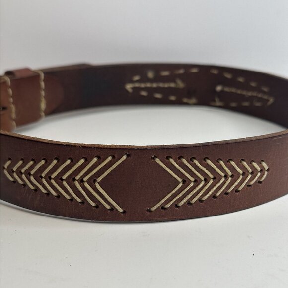 Vintage Brown Leather Belt With Embroidered Arrows & Silver Buckle Size S - Picture 3 of 12